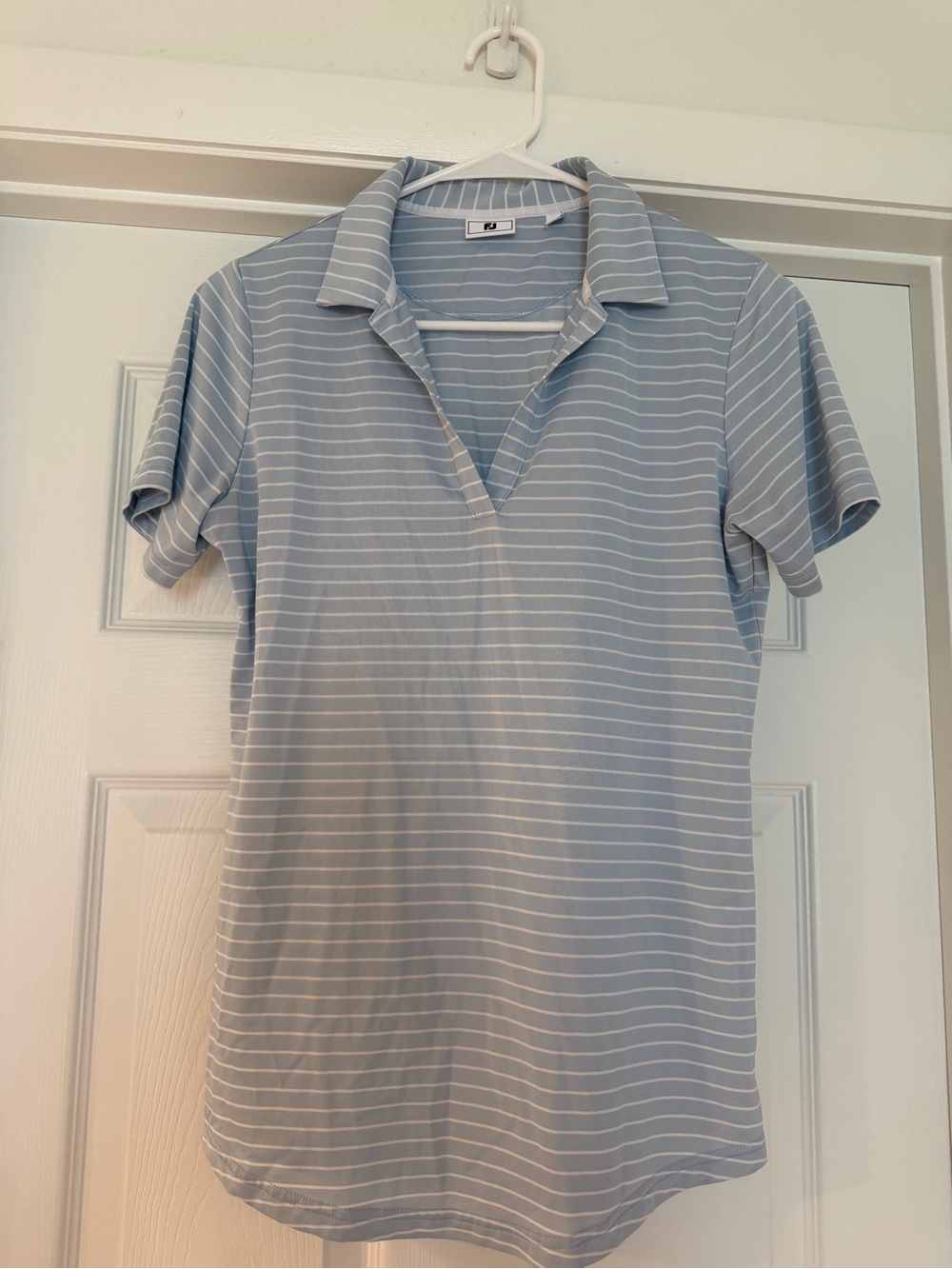 FootJoy Light Blue and White Striped Polo Top